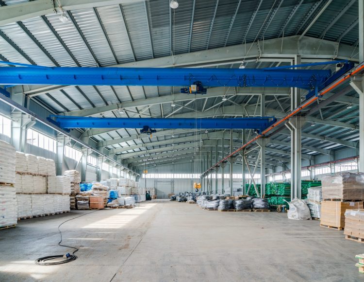 Interior of new large and modern warehouse space with nobody around